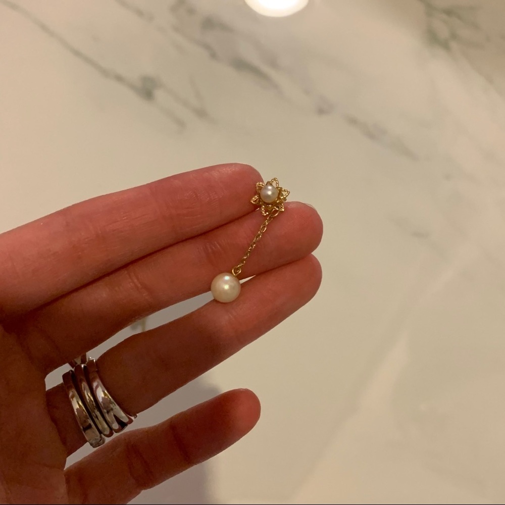 Gold Dangle With Drop Pearl Stud Earrings - Picture 3 of 3